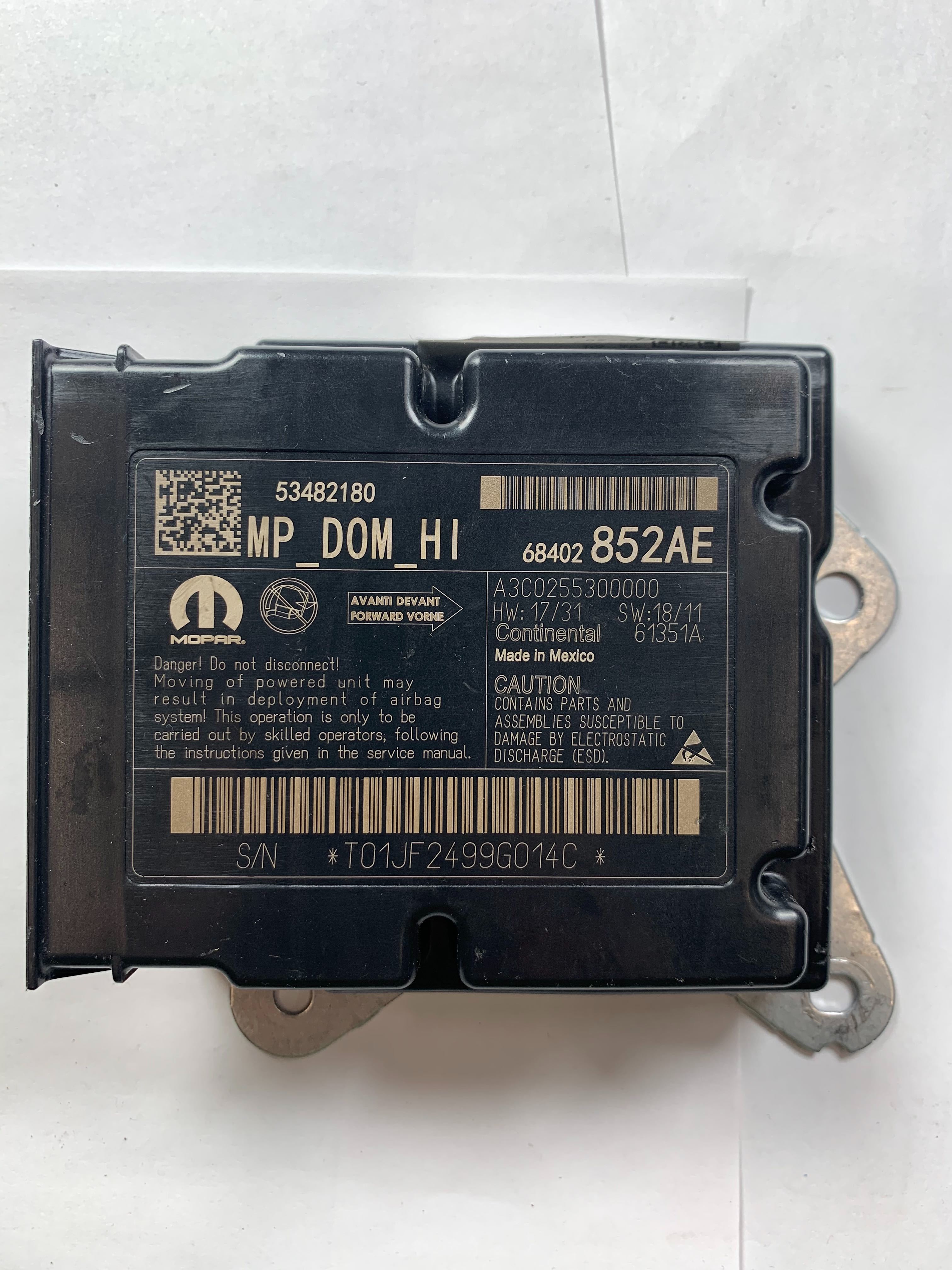 JEEP COMPASS SRS ORC ORM Occupant Control Module - Airbag Computer Control Module PART #68402852AE